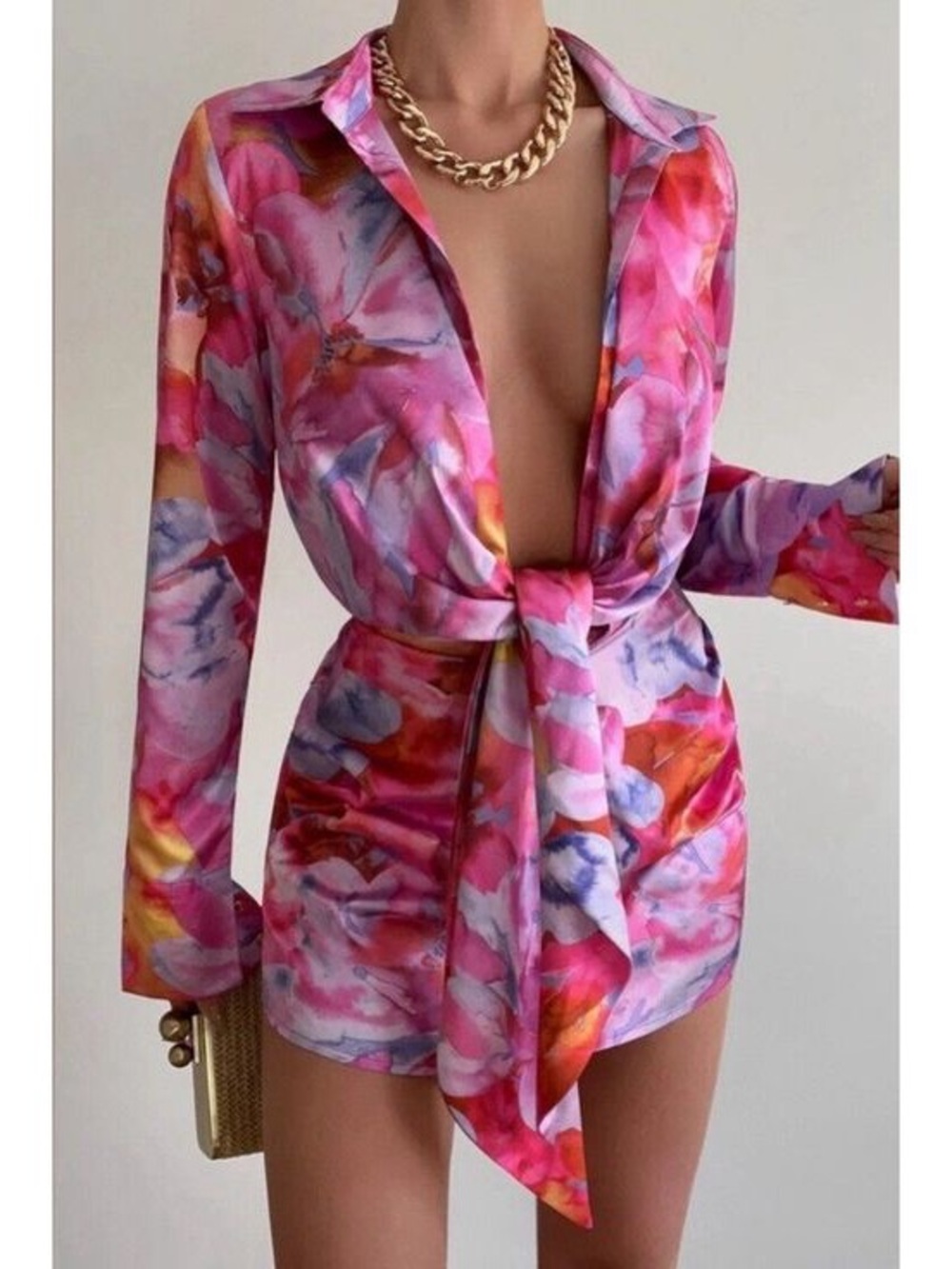 RNWY Floral Tie-Front Dress in Floral Pattern